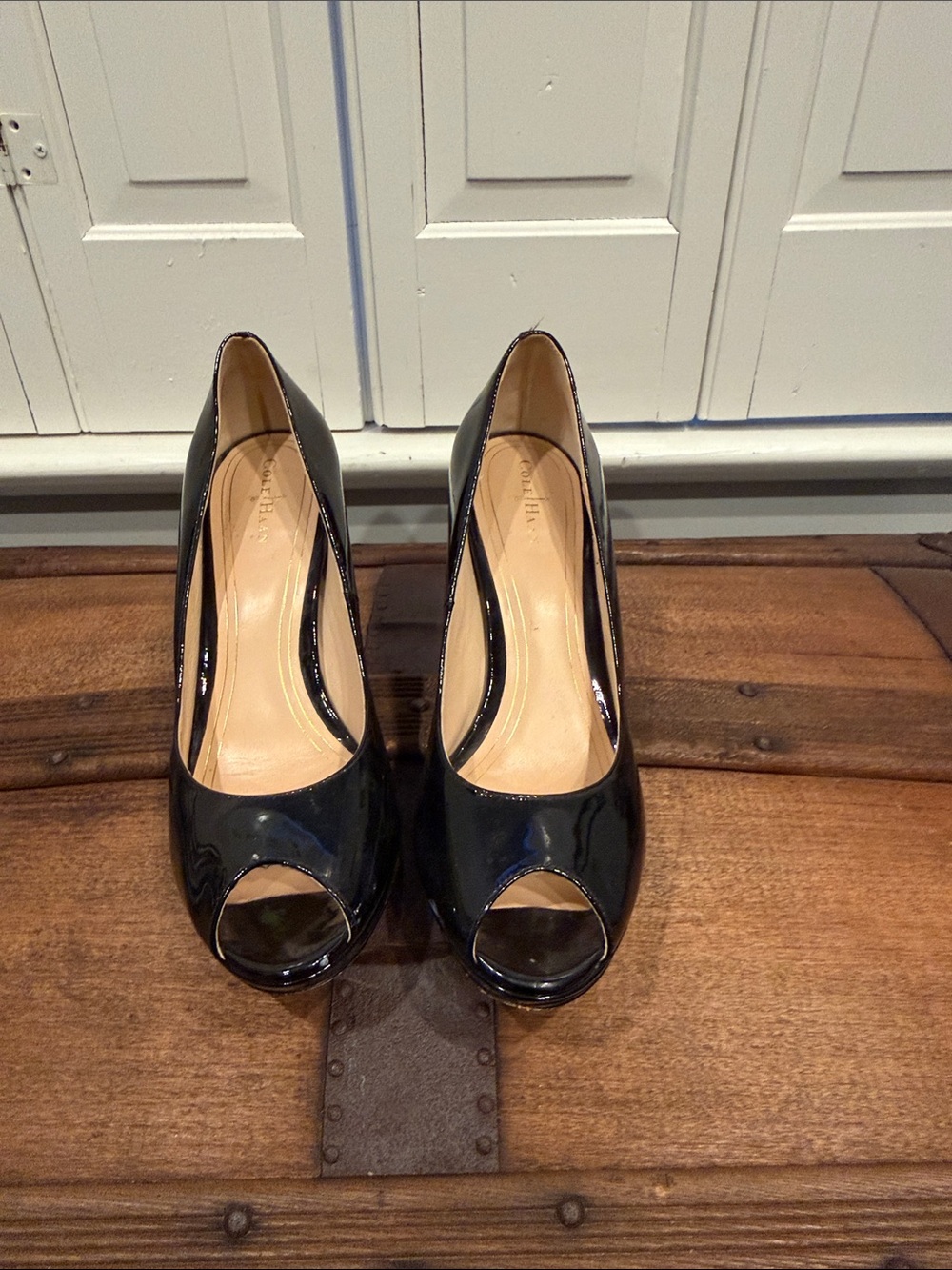 Cole Haan Black Patent Leather Peep-Toe Pumps